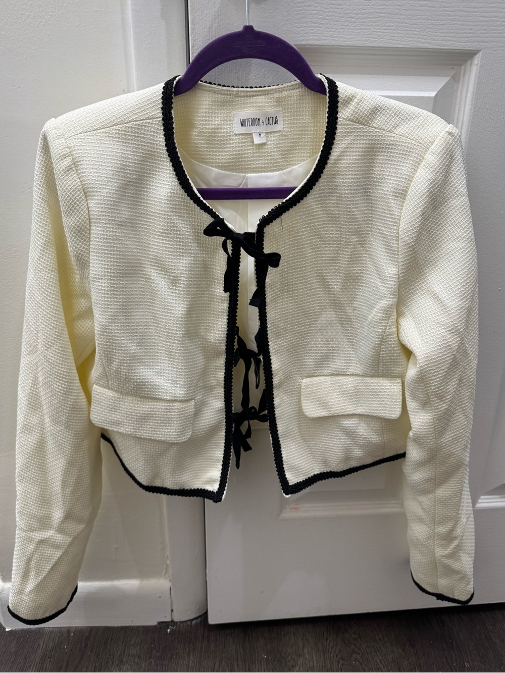 White Tie Bow Jacket with Black Trim